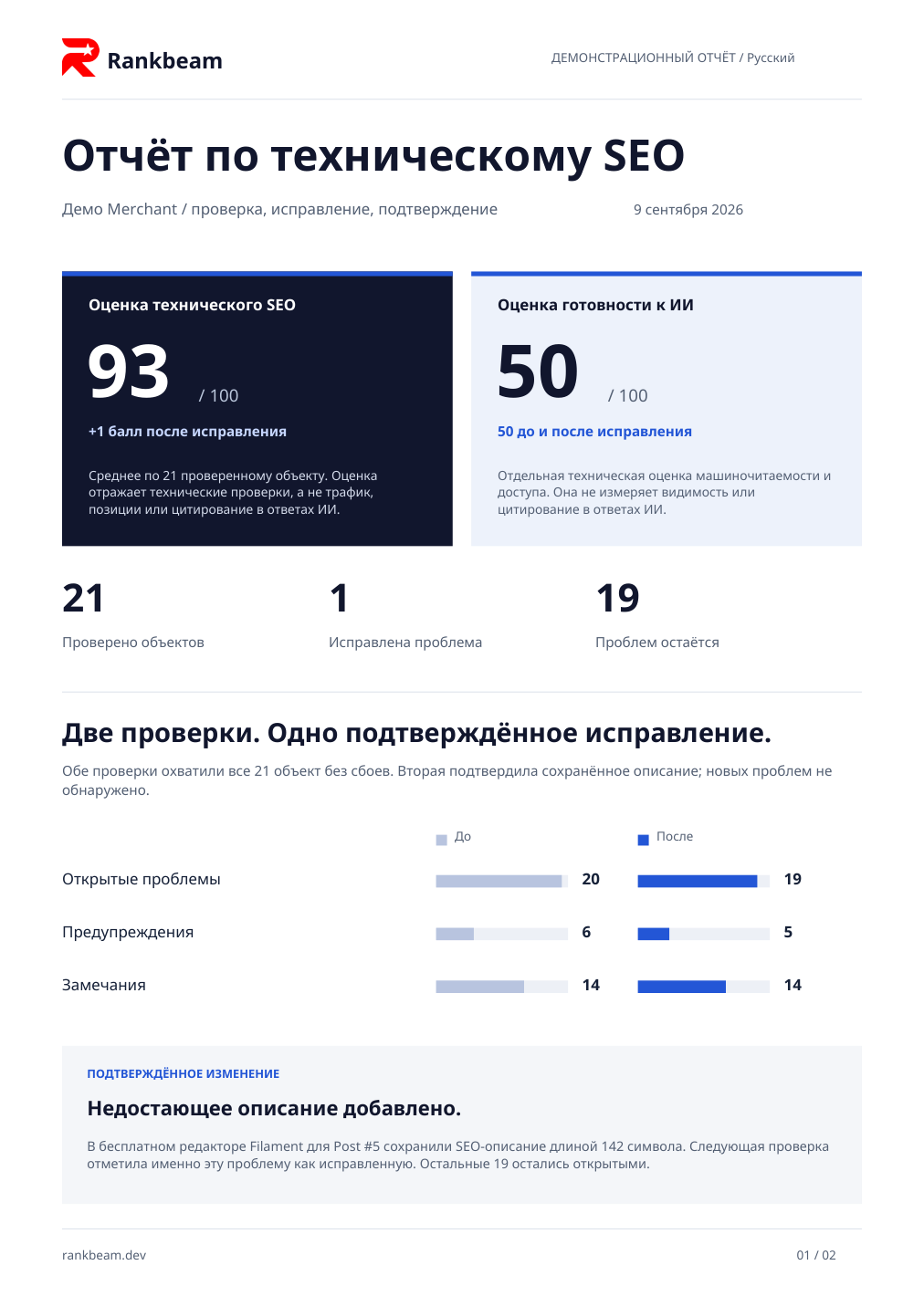 Первая страница демонстрационного отчёта Merchant с новым оформлением.