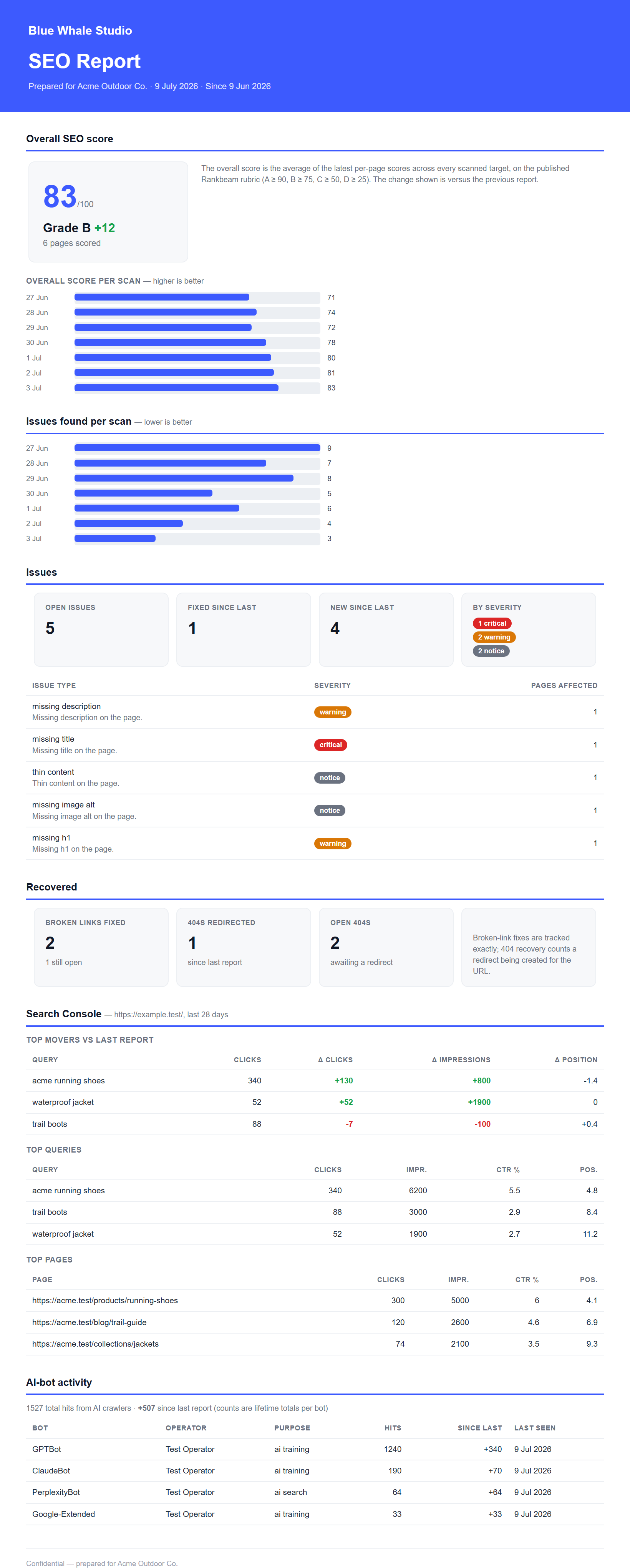 A generated white-label SEO report